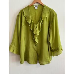 Magic blouse women 3/4 Sleeve Button Silk Shirt ruffle oversized size 3X